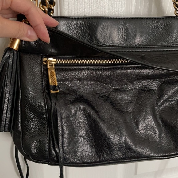 EEUC REBECCA MINKOFF SWING LEATHER BAG BLACK GOLD - Picture 4 of 12